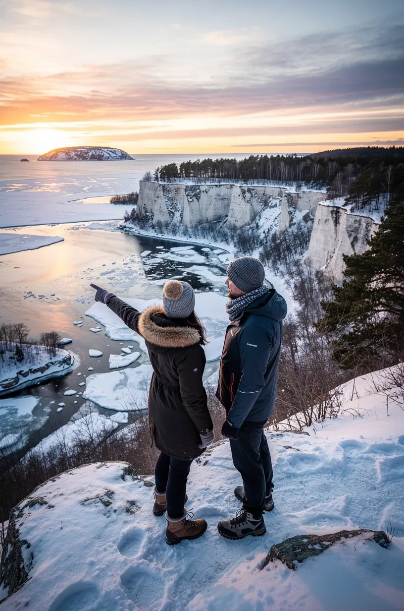 Talvine maastik Eesti metsade vahel, kus paistavad lumised rajad ja puude oksad.